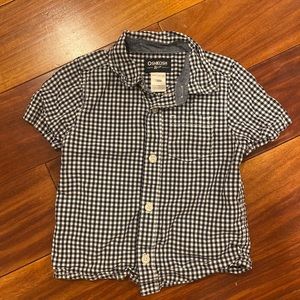 Navy blue and white gingham short sleeve button down toddler shirt - 18 months